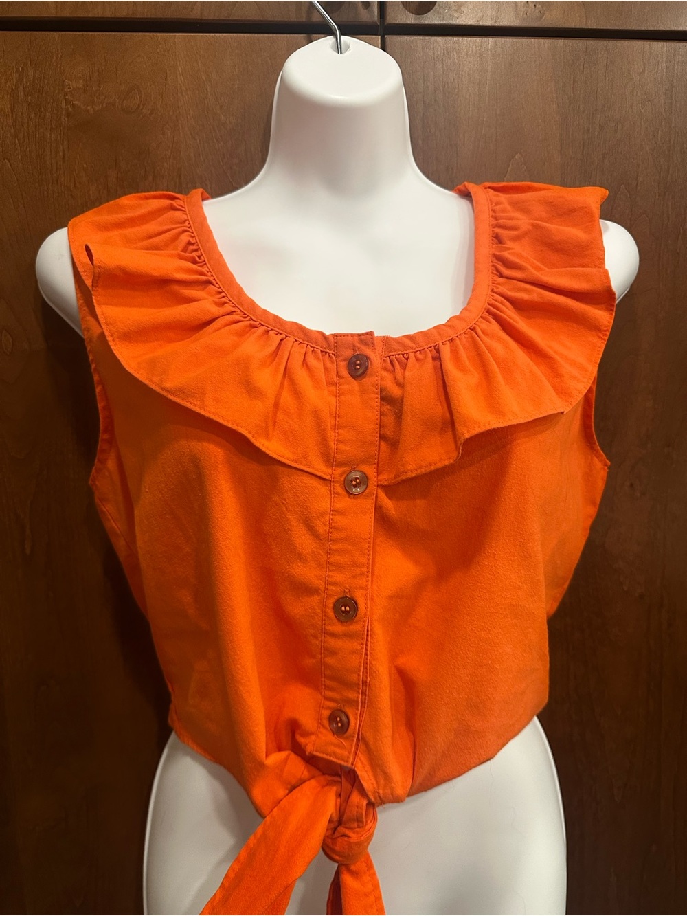 VINTAGE Gitano Orange Ruffle Tie-Front Crop Top